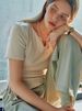 FSLE Straight Shoulder Knitted Short-Sleeved T-Shirt For Women 2024 Summer New Design Hot Girl Drawstring Top 24FS12230_ecoleips.com