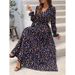 Women's Clothing Printed V Neck Long Sleeve Swing Fashionable All Match Dress_ecoleips.com