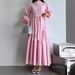 Women's Clothing Muslim Solid Color High Neck Long With Belt Fashion Elegant Dress_ecoleips.com