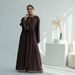 Modest Abaya Dress AIYIRUI High-Waisted Belted Dress – Minimalist V-Neck, Wooden Buttons & Flowy Silhouette (5 Neutral Colors, S-XL)_ecoleips.com