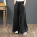 Suitable For All Seasons Cotton Loose Wide-Leg High-Waist Floor-Length Straight-Leg Trousers Linen Women's Pants_ecoleips.com