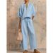 Summer Women's Wide Leg Pants Set Casual Loose Fit Zipper Round Neck Top Solid Color American Style_ecoleips.com