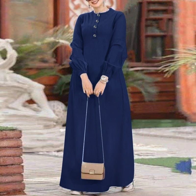 Women's Clothing New Muslim Middle Eastern Style Casual Loose Solid Color Elegant Long Sleeved Ladies Denim Long Skirt_ecoleips.com