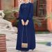 Women's Clothing New Muslim Middle Eastern Style Casual Loose Solid Color Elegant Long Sleeved Ladies Denim Long Skirt_ecoleips.com