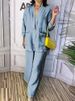 Women's Clothing Women's Solid Color Large Size Casual Cotton And Linen V Neck Suit Trousers Two Piece Set_ecoleips.com