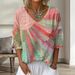 Women's Retro Floral Gradient Art Print V Neck Short Sleeve Top European American Style Cross Border Fashion for Ladies_ecoleips.com