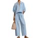 Women's Solid Color Zip up Sweatshirt And Straight Leg Pants Set Casual Loose Fit Autumn Summer European American Style_ecoleips.com