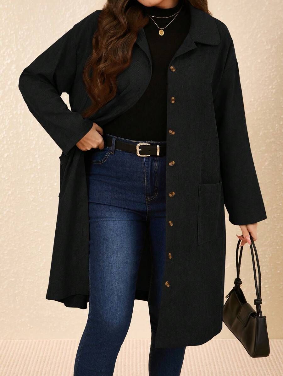 2026 Mid-Length Plus Size Women's Loose Fat Mm Woolen Top Black Jacket Women's Wholesale_ecoleips.com