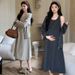 Autumn New Korean Fashion Vest + Cardigan Jacket Two-Piece Set Maternity Dress_ecoleips.com