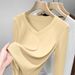 Trendy Solid Color Elegant V Neck Simple Slim Fit Ribbed Long Sleeve Commuter Women's Style Round Neck Autumn Top_ecoleips.com
