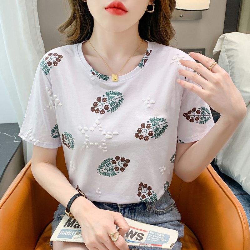 Summer Women's Front Shoulder Short-sleeved T-shirt New Loose Mother White Half-sleeved T-shirt Top Summer Wear_ecoleips.com