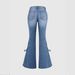 Women's Mid Waist Slim Fit Flared Jeans With Lace-Up Bow Tie Detail - Stretch Denim Trousers For Casual & Chic Style_ecoleips.com