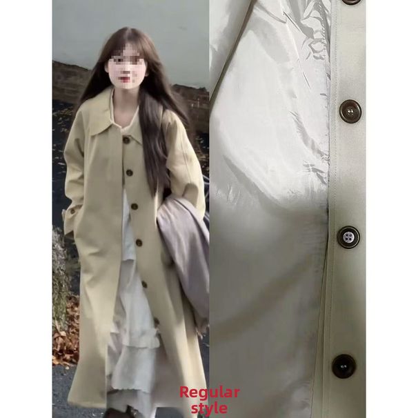 Minimalist Korean-style Lapel Trench For Girls, New Spring Model In Khaki Color, Mid-length, Elegant Coat_ecoleips.com