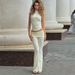 Women's Summer Halter Neck Sleeveless Tank Top And High Waisted Flared Pants Two Piece Set European American Style_ecoleips.com