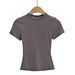 Women's Clothing Basic Round Neck Short Sleeve Elastic Slim Shoulder T Shirt Women's Elastic Tight Short Sleeve Top_ecoleips.com