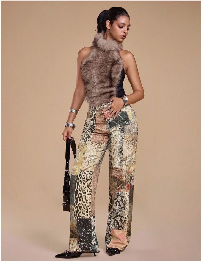 Women's Retro Street Style 3D Digital Printed Denim Jeans Top Selling_ecoleips.com