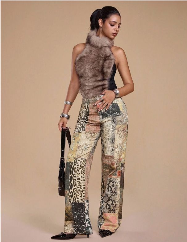 Women's Retro Street Style 3D Digital Printed Denim Jeans Top Selling_ecoleips.com