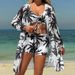 Women's Sexy Coconut Print Bikini Set - Strappy Triangle Bralette & High-Waist Swim Shorts With Sheer Cover-Up (3-Piece)"_ecoleips.com