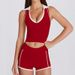 Women's Sleeveless Sports Top Vest V Neck Fitness Pilates Running Yoga Outfit Set with Breast Pads Color Blocked Lapel_ecoleips.com