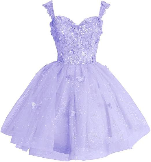 Off The Shoulder Shimmering Tulle Evening Gown Halter Top 3D Butterfly Short Ball Gown Sequined Coming Of Age Spring Style Women's Party Wear_ecoleips.com