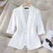 Summer Light Blue Blazer For Women - Slim Fit Casual Short Sleeve Jacket - Breathable Polyester - Office & Everyday Wear_ecoleips.com
