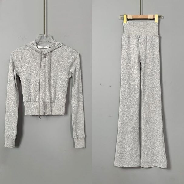Korean Dongdaemun Slim Fit Sporty Hooded Zipper Short Jacket + High-Waisted Casual Pants Two-Piece Set For Women_ecoleips.com