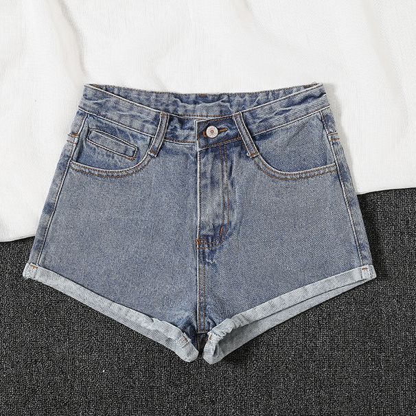High Waist Rolled Hem Denim Shorts Women Loose Fit Black Gray Wide Leg Summer Shorts_ecoleips.com