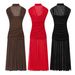 Women's Clothing Elegant Pleated Patchwork Midi Dress Spring Long Sleeveless Stand Collar_ecoleips.com