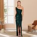 Verve Women's Fashion Ins Style Off-Shoulder Tie Pleated Sweet And Spicy Sequin Gown Dress_ecoleips.com