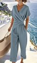 Women's Solid Color Irregular Short Sleeve Suit Summer Fashion Clothing_ecoleips.com