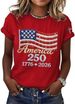 Women's 250th Anniversary American Flag Print T-Shirt, Faux Rhinestone 4th Of July Casual Style Tee Shirt_ecoleips.com