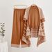 Women's 3-Piece Knit Set – Striped Vest, Fringe Cardigan & Wide Leg Pants, Soft Viscose, (Black, Khaki, Beige, Mustard, One Size)_ecoleips.com