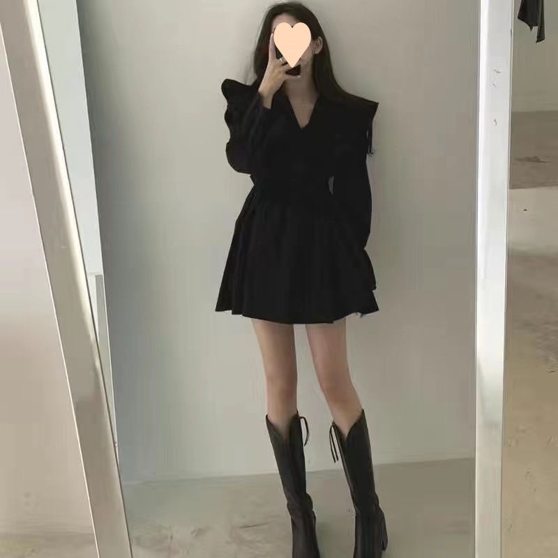 Vintage Autumn Winter Melad Design Lace-up Short Jacket Waist-cinching Irregular Dress Set_ecoleips.com