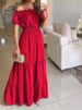 Women's Dress One-line Collar Spring And Summer Short-sleeved New Green Long Dress Fashion Casual Loose Beach Party Dresses Robe_ecoleips.com