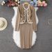 Elegant Knit Vest Dress Two-Piece Set For Women - Slim Fit Cardigan & Skirt Outfit_ecoleips.com