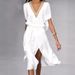 Women's Clothing Summer Fashion Mature Women's Lace V Neck Lace Up Casual Dress With Slits_ecoleips.com
