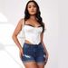 2025s 2025 Summer New Ripped Women's Denim Elastic Cuffed Shorts_ecoleips.com