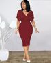 Women's Clothing Fashion Dress Popular Solid Color Tube Top V Neck Half Sleeve Back Zipper Bubble Beads Dress_ecoleips.com