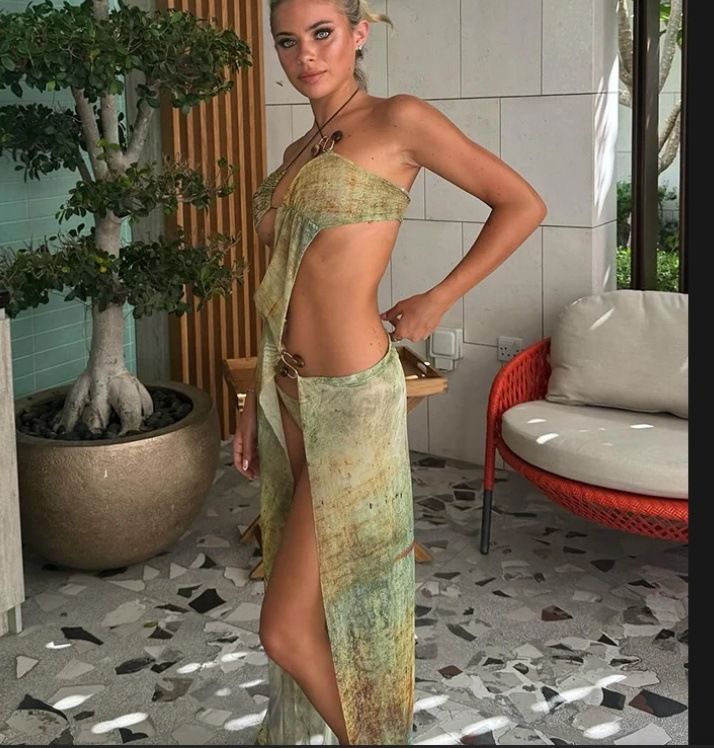 Women's Clothing Backless Printed High Slit Long Dress For Women Sexy Beachwear With Tie Up Body Fashion_ecoleips.com