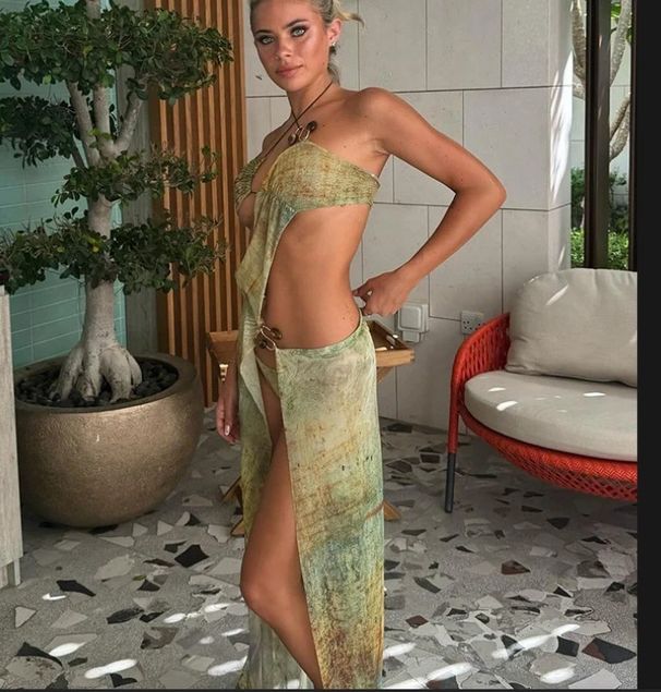 Women's Clothing Backless Printed High Slit Long Dress For Women Sexy Beachwear With Tie Up Body Fashion_ecoleips.com