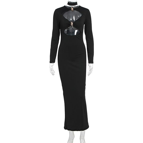 Women's Hollow Out French Style Long Dress Elegant Slim Fit Pure Desire Temperament Female Fashion Dress_ecoleips.com