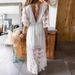 Fashion V Neck Lace Tassel Dress European And American Style Bohemian Holiday Long Dress For Women_ecoleips.com