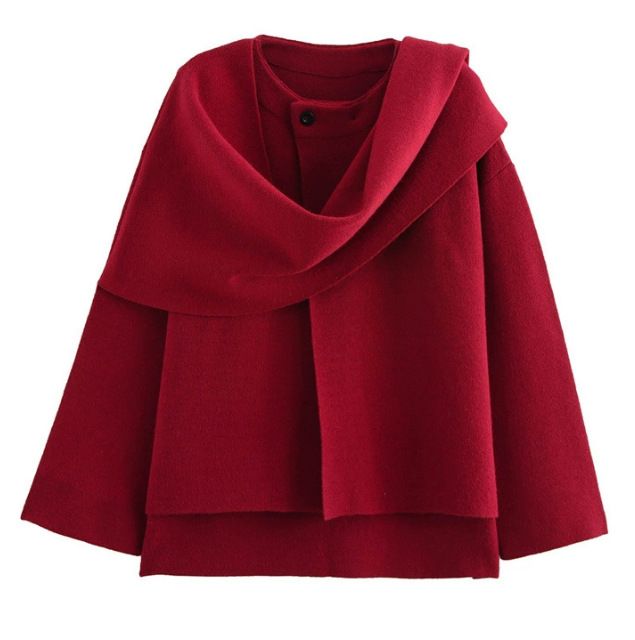 K Fashionable Women's Asymmetrical Scarf Short Knitted Cardigan;_ecoleips.com