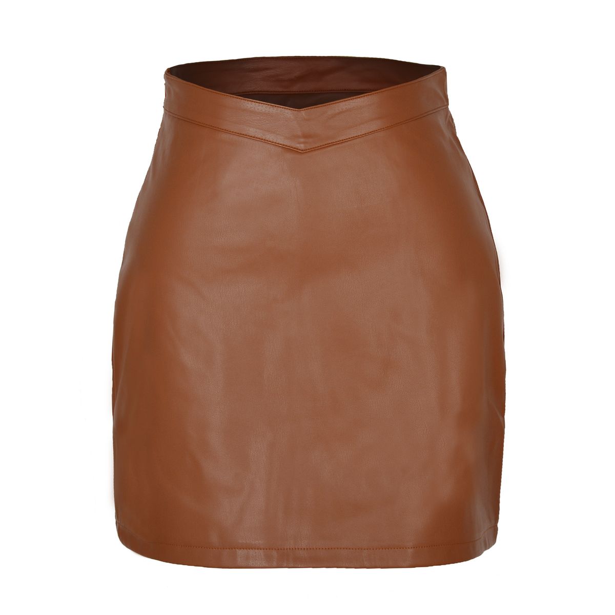 Verve 2025 Women's PU Short Fashion V-Waist Crop Zipper Leather Ins Half Skirt Women_ecoleips.com