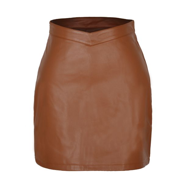 Verve 2025 Women's PU Short Fashion V-Waist Crop Zipper Leather Ins Half Skirt Women_ecoleips.com