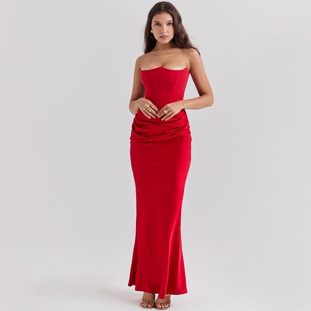 Verve Women's Clothing Fashion Strapless Spring New Sexy Backless Slim Evening Dress Women_ecoleips.com