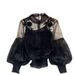 Women's Clothing Lace Base Layer Shirt Slim Fit Crop Top Three Dimensional Floral Patchwork Sheer Mesh Lantern Sleeve Designer Foreign Trade_ecoleips.com