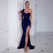2025 New Cross-Border Foreign Trade Fashion Off-Shoulder Slit Long Sexy Evening Gown Solid Color Dress_ecoleips.com