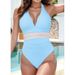 Women's Deep V-Neck Halter One-Piece Swimsuit – Sexy Monokini With Built-in Bra (S-XL, Solid Colors For Beach & Pool)_ecoleips.com