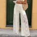 Women's Wide Leg Pants Solid Color Casual Lace Splicing Design Fashion_ecoleips.com